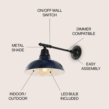 Wallace 12.25" Farmhouse Industrial Indoor/Outdoor Iron LED Victorian Arm Outdoor Sconce